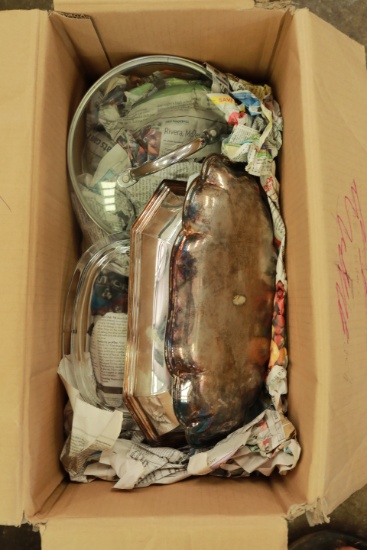 Box of With Assorted Glassware & Silverplate