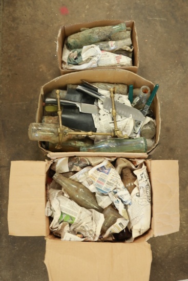 3 Boxes of Assorted Antique Bottles & Misc