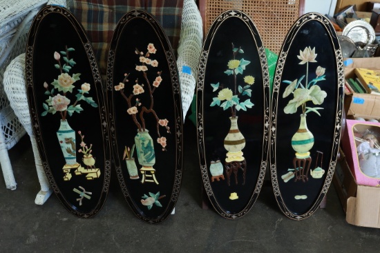 4 Piece Laquered Asian Panels