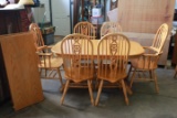 Solid Oak Dining Table with 6 Chairs & 2 Leaves