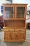 2 Piece Solid Oak China Cabinet with Leaded Glass Panels