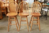 3 Swivel Oak Bar Chairs
