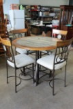 Metal Pub Style Table with Stone Top & 4 Chairs