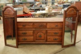 Sumter Furniture Oak Dresser with Double Hanging Mirrors