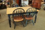 Vintage Farm Style Table with Painted Base & 4 Chairs