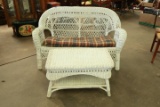 Vintage Wicker Love Seat & Coffee Table