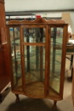 Oak Corner China Cabinet with Leaded Glass Panel