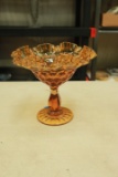 Fenton Amber Ruffled Thumb Print Pattern Bowl