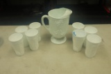 Smith Milk Glass Pitcher with 8 Glasses