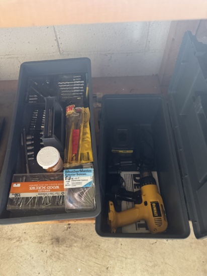 Plastic Tool Box with Screw & Drill Bits And Dewalt DW953