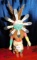 KACHINA DOLL, FUR & FEATHER HEAD DRESS, WOODEN, NO SIGNATURE, FEATHER DESIG