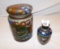 JAR WITH LID & VASE ENAMEL ON METAL HAND PAINTED. JAR MEASURES 5