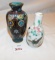 HAND PAINTED BUD VASES, 1 ORENTAL BUD VASE WITH ORIENTAL MARKINGS ON BASE,