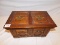 COVERED HINGED BOX BEAUTIFULLY CARVED AND DESIGNED, DOUBLEW HANDLED, PAINTE