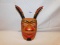 WOODEN MASK WITH BIRD HORNS SIGNED 