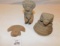 3 CLAY FIGURINES, THE ORNAMENTAL HEAD IS BROKEN OFF OF BODY (NO BODY INCLUD