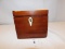 WALNUT BOX WITH ELM INLAY NO KEY WITH CIGARELLOS INSIDE MARKED ERIK, MEASUR
