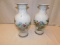 VASES PAIR ORIENTAL STAMP ON THE BASE, FLORAL DESIGN FRONT WITH ORIENTAL LE