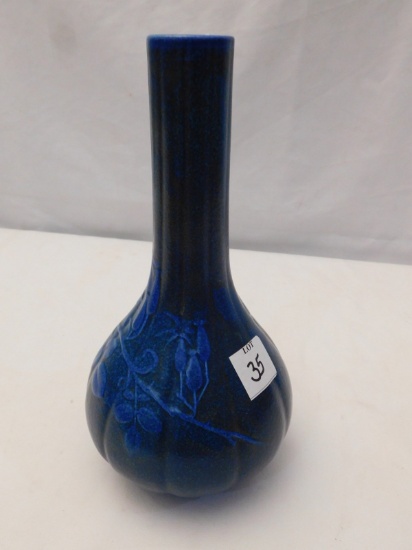 PILKINGTON ROYAL LANCASTRIAN POTTERY MOLDED LEAF DESIGN VASE BLUE IN COLOR