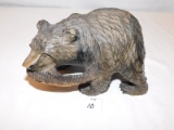 WOODEN CARVED BEAR WITH FISH IN ITS MOUTH, 5 1/2