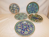 PLATES, TO HANG ON WALL, LOT OF 5, AL TEAL/BLUE COLORS 3 ARE SIGNED 