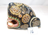 HAND BEADED MASK WOODEN SIGNED MARIO LOPEZ, MULTI COLOR BEADS, CHEETA IN BO
