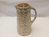 POTTERY WATER PITCHER BLUE & CREAM COLOR GLAZE IS CRACKLING  FLOWER DESIGN