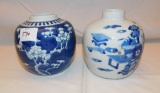 2 SMALL VASES; ORENTAL LOOKING BLUE & WHITE NO MARKINGS, SOME PITTING IN DE