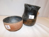 SOUTH WEST CLAY POTTERY, SMALL BOWL WITH MULTIPLE CRACKS MARKED YC 7/20/53