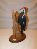 WOODEN CARVED PILEATED WOODPECKER BY ALAN BENNETTI '87 MEASURES 15 1/2