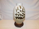VASE WITH WHEAT DESIGN MADE OF CLAY, CRAZING ON THE GLAZE, MEASURES 13