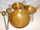 COPPER BOWLS & LADLES 5 PIECES TOTAL BIGGEST BOWL MEASURES 11 1/2