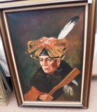 PAINTING BY GLENN TURNER OF A LADY WEARING A FEATHER HAT, MEASURES 31 1/2
