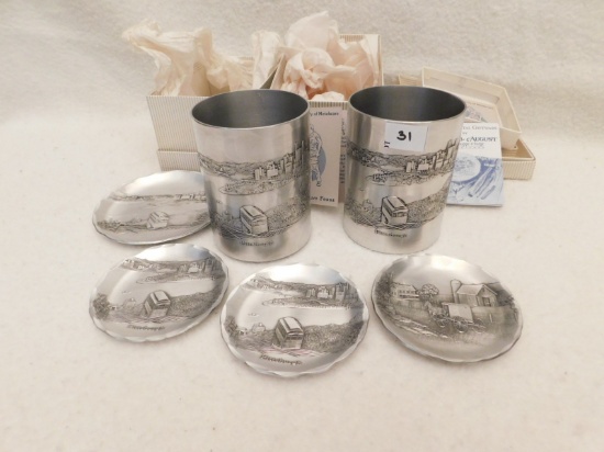 CUPS & PLATES, METAL, WENDLE AUGUST--FORGE ITEMS: 2 PITTSBURGH CUPS & 3 PIT