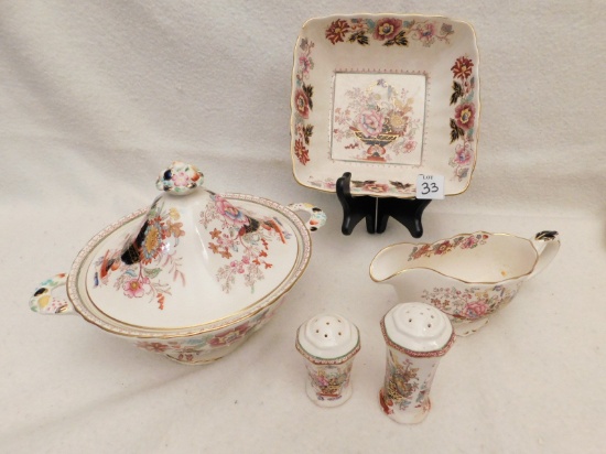 BOWLS & S & P  SET, MASON'S  IRONSTONE, ENGLAND, "BROCADE" PATTERN; ,SERVIN