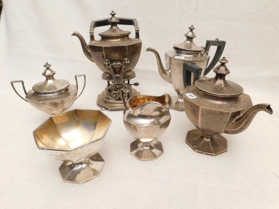 TEA SET, STERLING.   INCLUDES:  TEA/COFFEE POT ON WARMING STAND, 16.86 OZT,