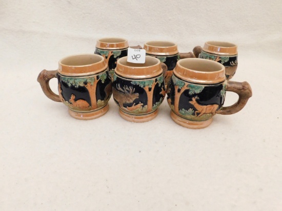 6 MUGS WITH ANIMAL DESIGNS 4" TALL