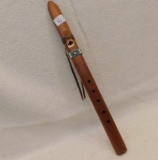 MUSICAL INSTRUMENT:  WOODEN FLUTE-LIKE INSTRUMENT WITH HAND-BEADED DECORATI