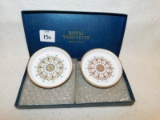 COASTERS:  ROYAL WORCESTER PAIR, #G676 HAND PAINTED IN OB