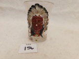 CUP:  SYRIA PITTSBURGH 1903  GLASS CUP WITH AN INDIAN HEAD, SARA TOGA, MEAS