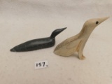 FIGURINES:  TWO, BONE & STONE.   DUCK IS MADE OUT OF STONE, MEASURES1 3/4