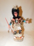 KACHINA DOLL SPEAR DANCER BY IMSB SIGNED, LEATHER CLOTHES, FUR ON BOOTS & H