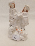 STAFFORDSHIRE FIGURE MAN & LADY WITH A SHEEP AT THE FEET MEASURES 8.5