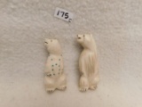 FIGURINES:  PAIR OF BONE BEARS , LARGEST ONE MEASURES 3 1/2