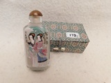 DECORATIVE BOTTLE:  SMALL BOTTLE WITH REVERSE PAINTING INSIDE, MEASURES 4