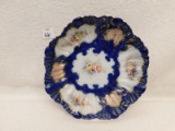 BOWL:  GERMAN HAND-PAINTED BOWL WITH BLUE & GOLD PAINT, SCALLOPED EDGES, MA