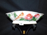 BOWL:  CHINESE BOWL WITH BIRD & FLORAL DESIGN & CHINESE WRITING ON THE BACK