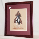 PRINT:  INDIAN ON HORSE PRINT, ARTIST PATRICIA, MEASURES 19