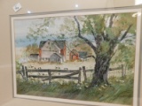 PRINT BY ED GIFFORD, '85, SCENE OF A FARM HOUSE WITH PICKET FENCE, MEASURES