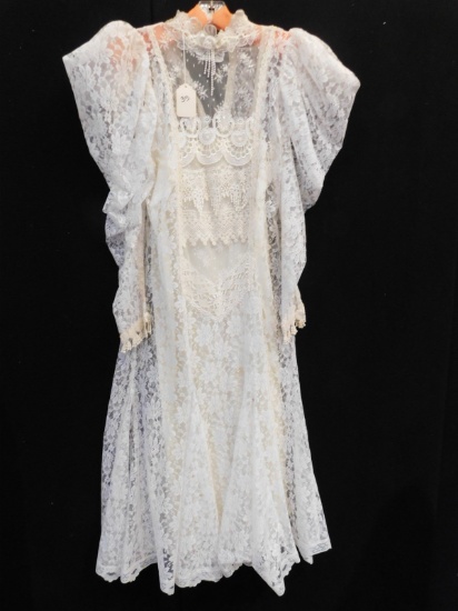 DRESS:    BY LORRIE KABALA, LACE, SIZE 12.   DISCOLORATION AT COLLAR;  ALSO